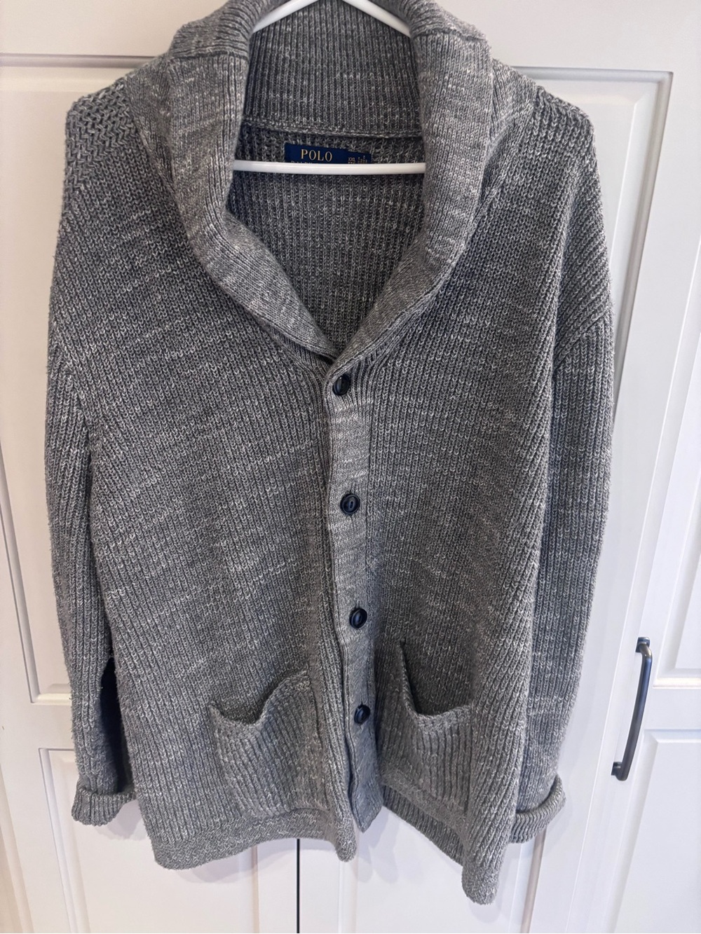 Polo by Ralph Lauren Grey Shawl Collar Button-Up Men's Sweater xxl